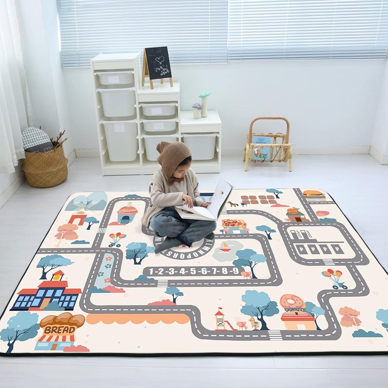 Loartee Soft Kids Educational Rug - 0.78" Thick Road Rug, ABC Alphabet & Numbers Play Mat for Toddlers, Game Area Rug, Baby Crawling Mats, Sweet Life, Beige - Image 1